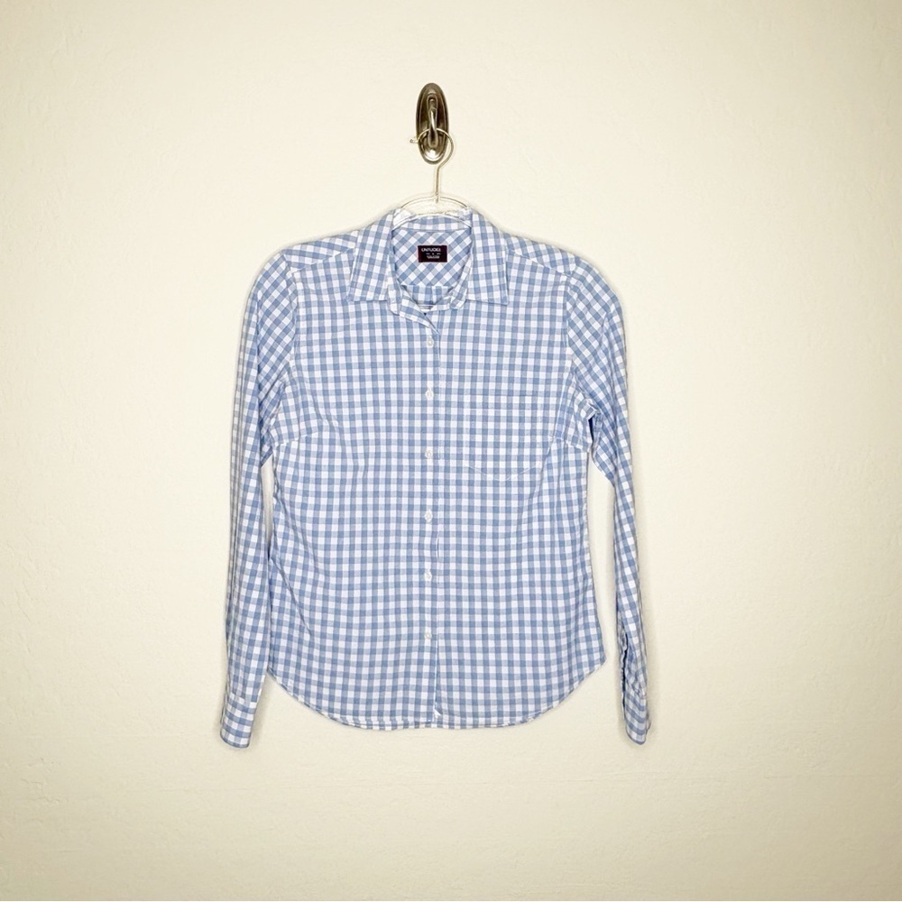 UNTUCKit Aria Light Blue & White Gingham Button-Up Women Top Career Work Size 4 - Picture 7 of 11
